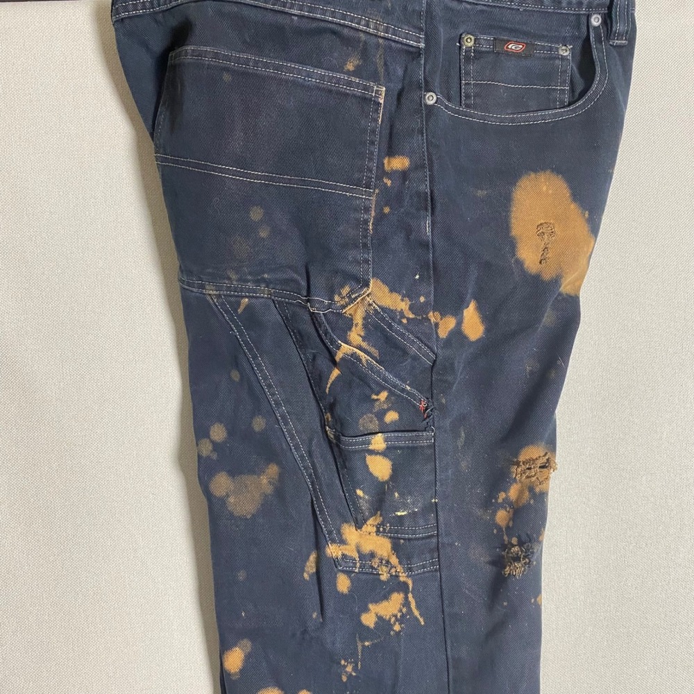 Raw Edge Grunge Y2K Bleach Splatter Distressed Carpenter Jeans Black 34x34 - Picture 10 of 14